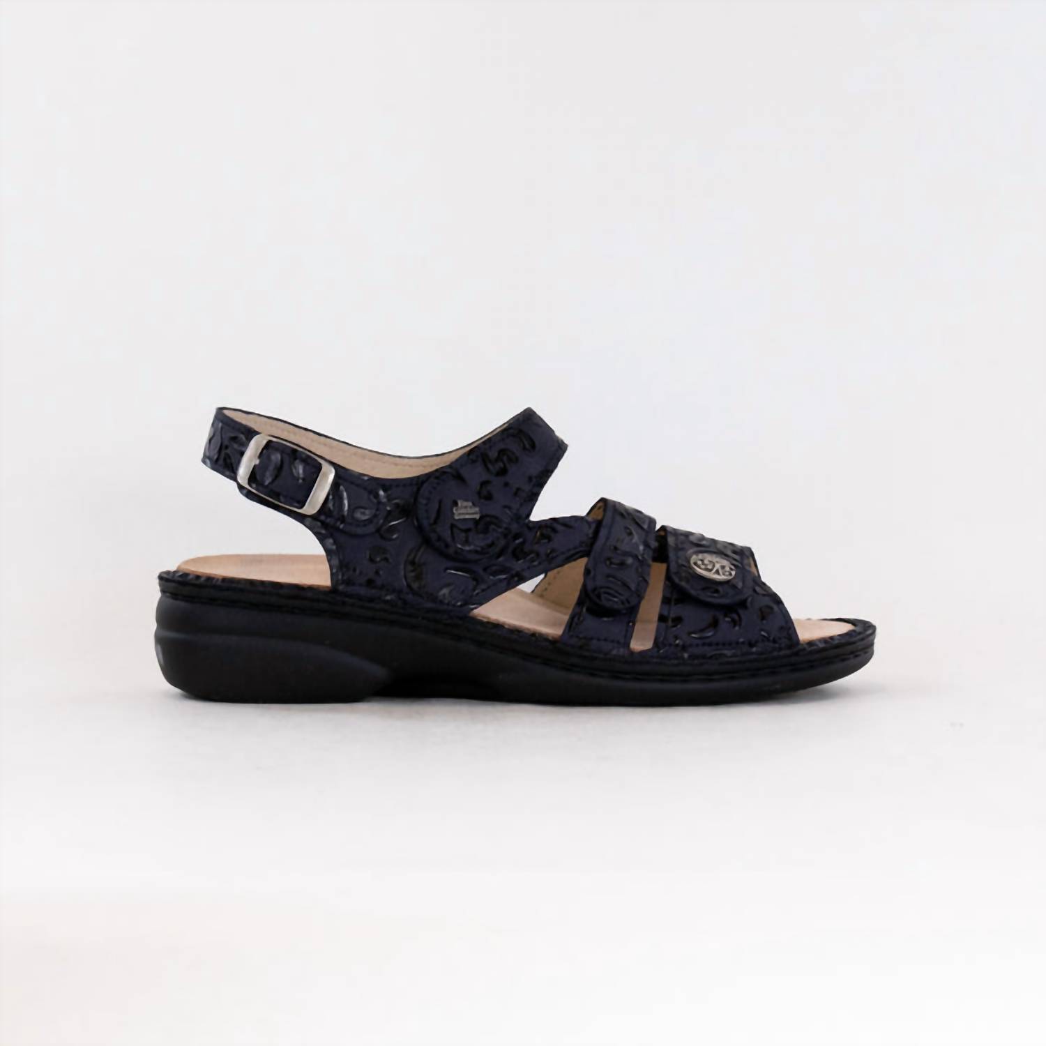 New Finn Comfort Women's Gomera-S Leather Sandals In Blue Arabesque